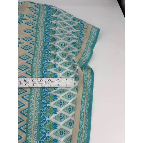 Belle Kim Gravel Teal Blue Paisley Print V-Neck Caftan Tunic Top Blouse M‎ - Picture 6 of 7